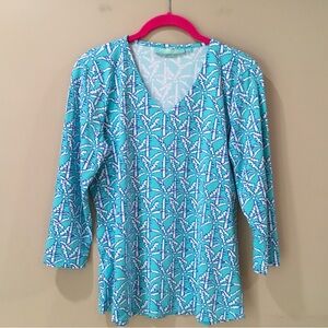 Anthonys Resort Wear 3/4 Sleeve Top Blue White UPF 50+ Stretch coastal Women S